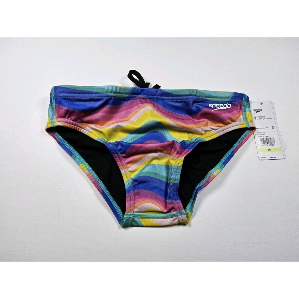 Speedo Eco Endurance Vibe Collection Swim Brief Swimsuit Rainbow Wave Size 30